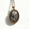 Grecian inspired double-sided cameo pendant with aged stone version on the back, silver and bronze-bac