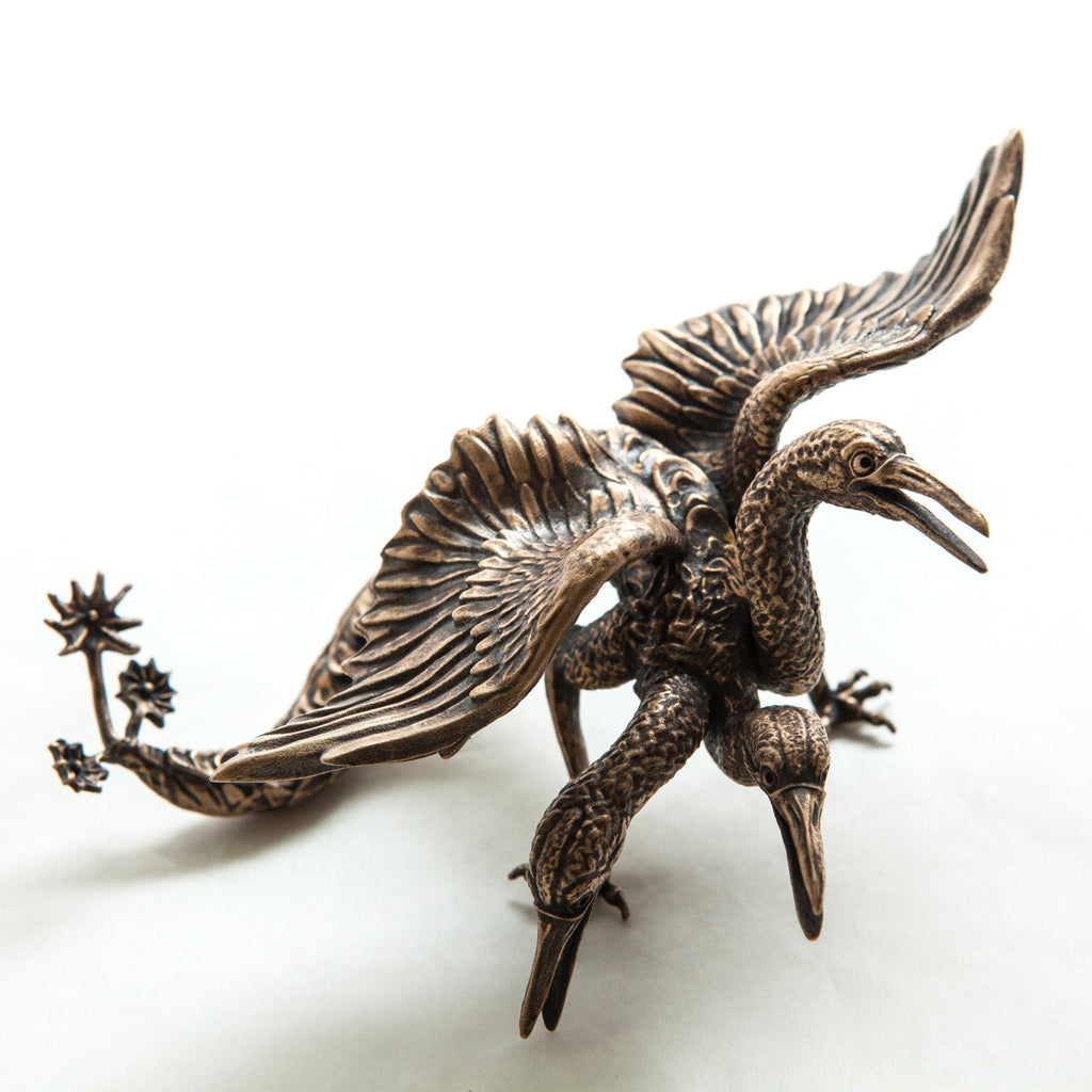 Bosch 3-headed bird, bronze sculpture top