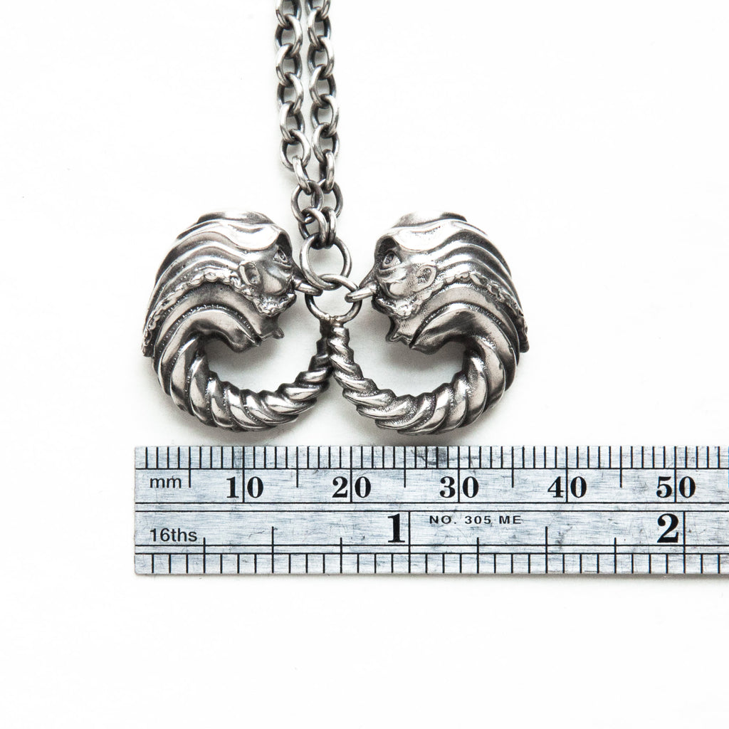 medieval surprised double gargoyle silver pendant-measure