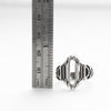 Tower ring with a tall window, open work front, ring size 7.5. sterling silver, measure