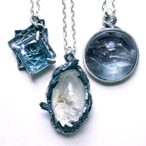2-piece aquamarine necklace, topaz swallows necklace, Clair de Lune Necklace.