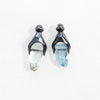 mismatched aquamarine and blackened silver mounts earrings. front