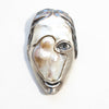 Baroque pearl delighted to see you female face brooch. Front.