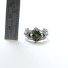 entablalture silver ring with princess cut green tourmaline, liver of sulfur patina. size 6- measure