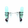 chrysoprase and rhodolite garnet in an exclamation point arrangement. With shoelace setting. side