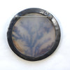 Round dendritic agate bush with golden swallows flying by. Brooch pendant. Back, no chain