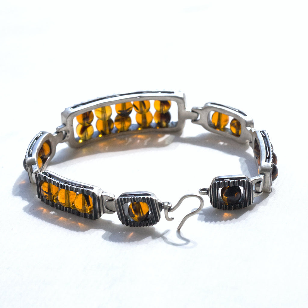 harjo amber bead bracelet back view with hook clasp