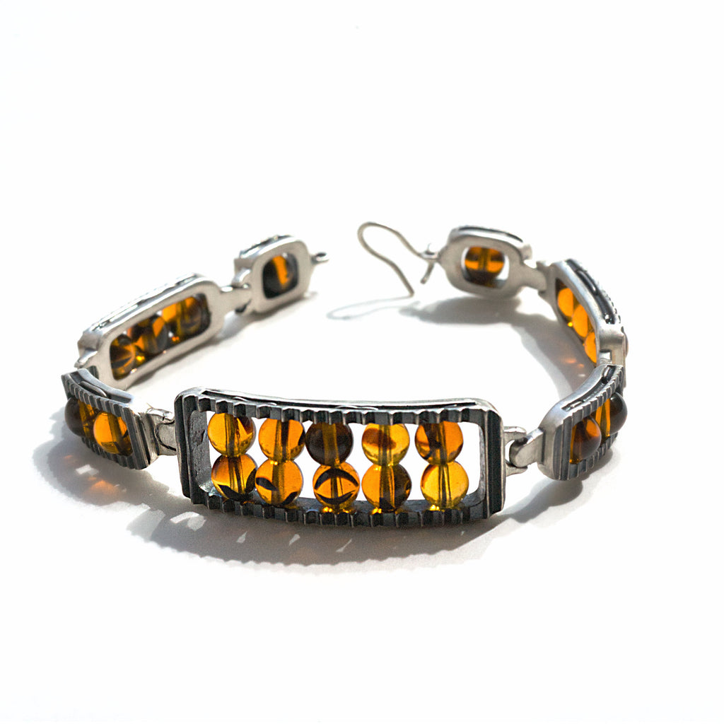 harjo amber bead bracelet front view with hook clasp