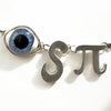 I spy silver necklace with glass doll's eye-a closeup of the I spy