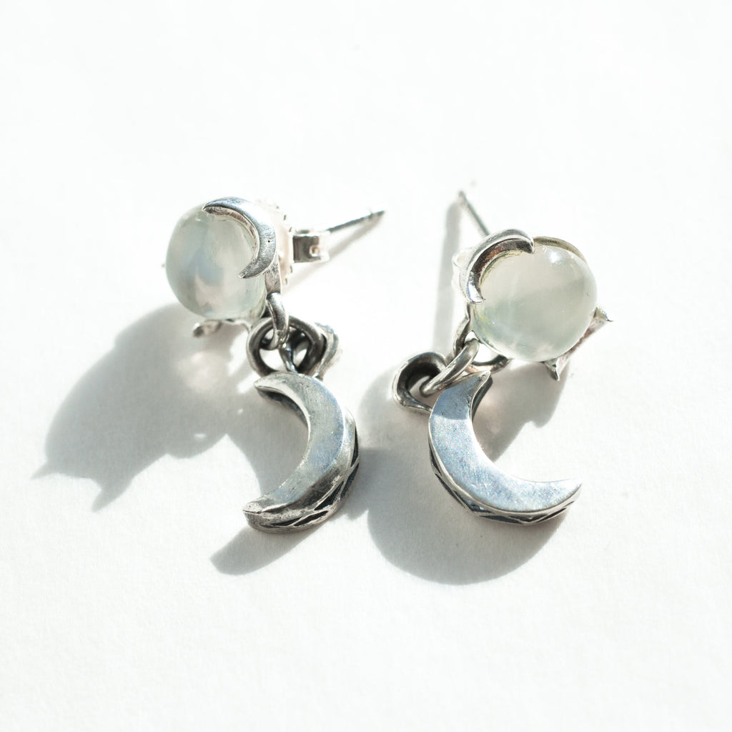 moonstone moon sterling silver earrings in a natural light