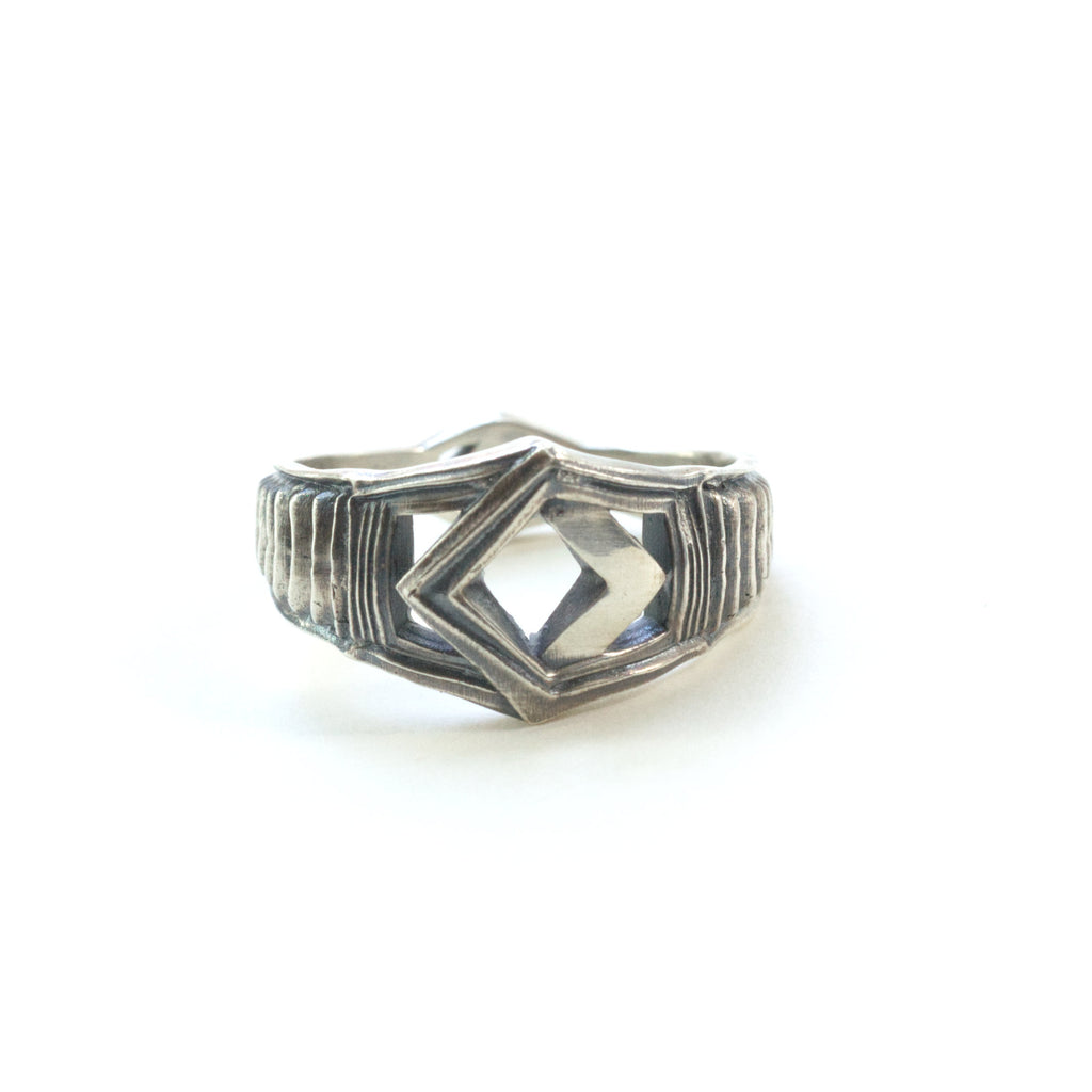 Pentagon sterling silver ring size 9, based on the pentagon flower band. front