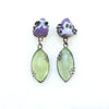 Prehnite and purple chalcedony dangling sterling silver earrings. Front