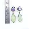 Prehnite and purple chalcedony dangling sterling silver earrings. measure