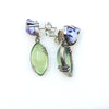 Prehnite and purple chalcedony dangling sterling silver earrings. Side so you can see the posts and backs