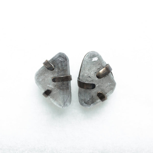 quartz tourmaline silver earrings with a warm patina