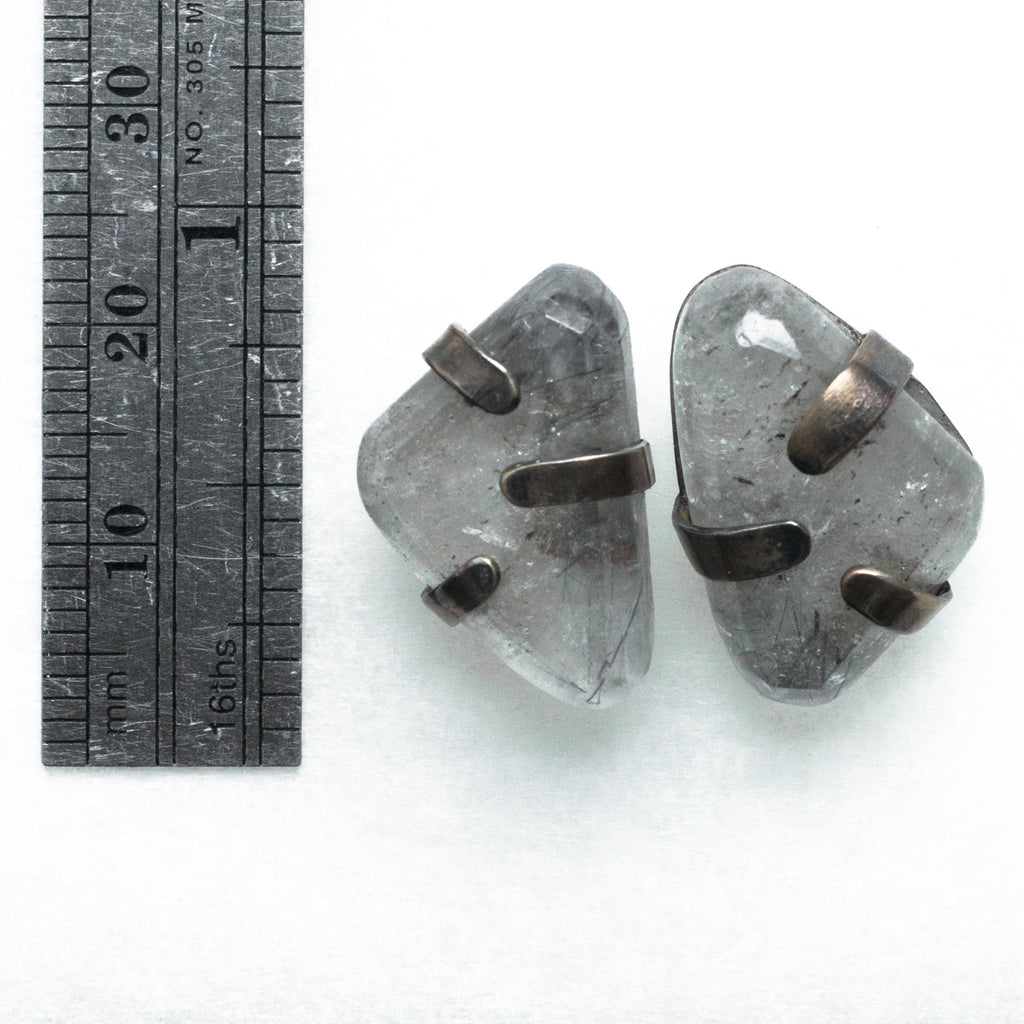 quartz tourmaline silver earrings with a warm patina. measure