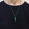 chrysoprase blackened silver shoelace pendant and chain, as worn