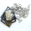Square Face Baroque brooch pendant, sterling silver, 24k gold foil infused with keum boo process, Front with chain detached.