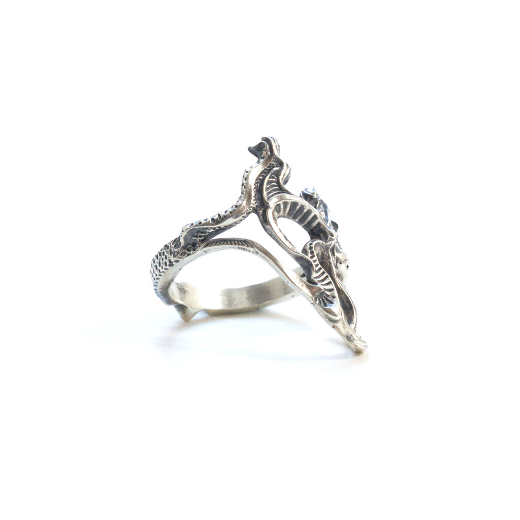 Tiger fight ring, sterling silver, size 8, stylized, left side