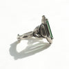 giger inspired tower ring with green tourmaline baguette, size 8, side