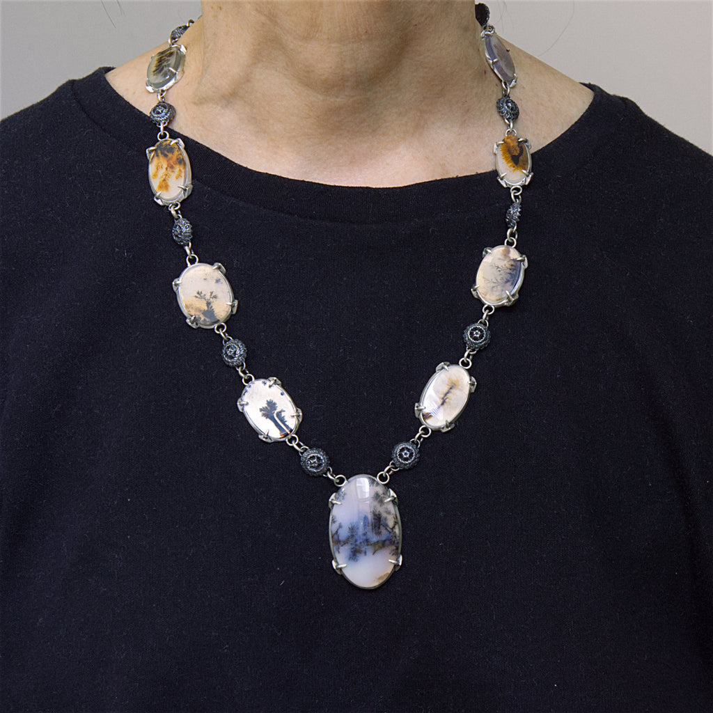 dendritic agate bead necklace as worn.