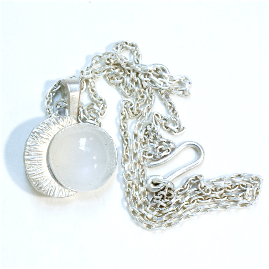  moonstone moon sterling silver pendant with 16" chain. with chain