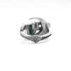 Assymetrical 2 moon silver ring, aquamarine,tourmaline, back