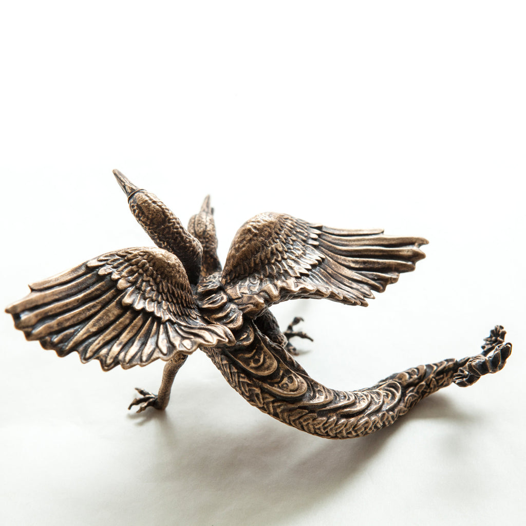 Bosch 3-headed bird, bronze sculpture back