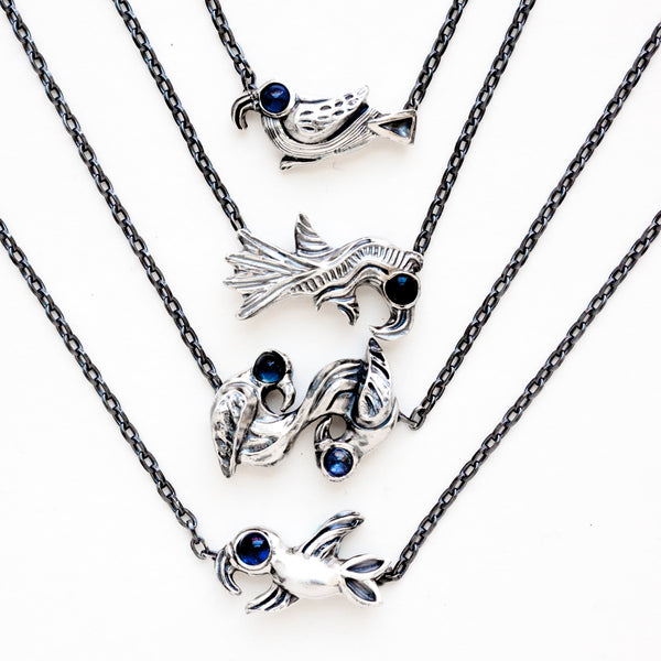 all the birds sapphire silver necklaces