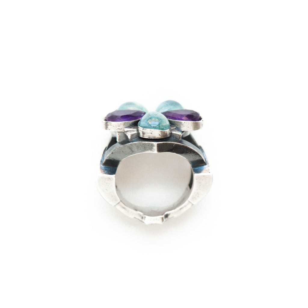aquamarine amethyst silver pentagon ring-top