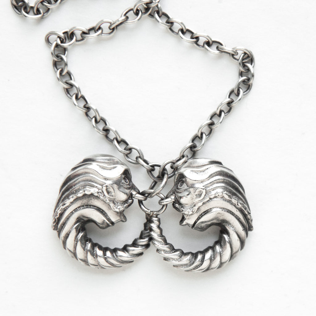 medieval surprised double gargoyle silver pendant-front