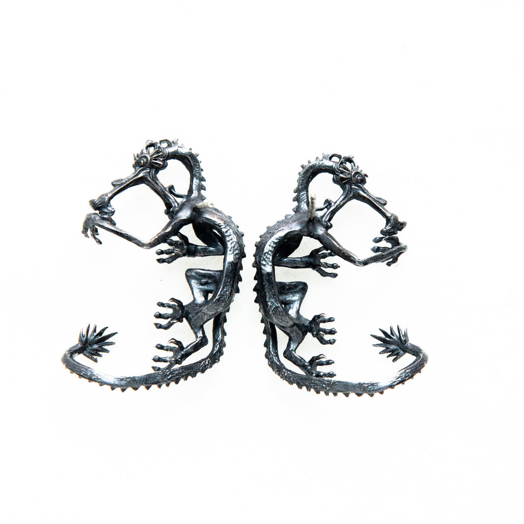 dragon earrings-blackened silver-back-very-lightweight