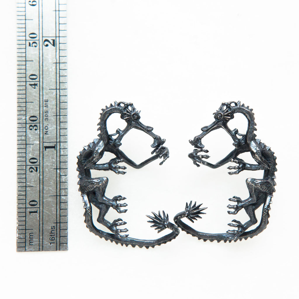 dragon earrings-blackened silver-measure-very-lightweight