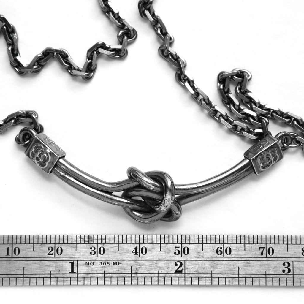 Double love knot or friendship knot darkened silver necklace-measure