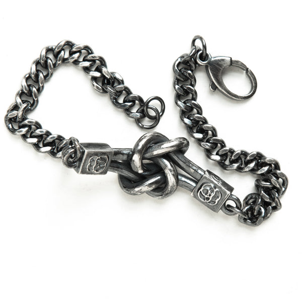 Double love knot or friendship knot darkened silver bracelet-front