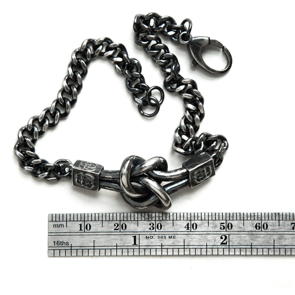 Double love knot or friendship knot darkened silver bracelet-measure