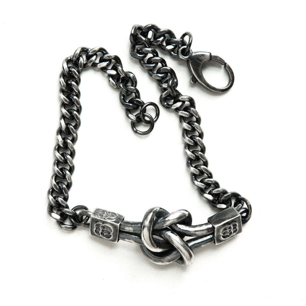 Double love knot or friendship knot darkened silver bracelet-top