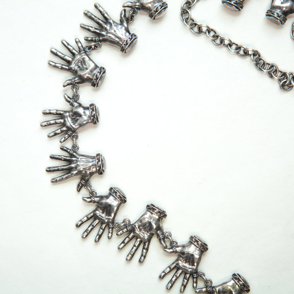 giving hands choker sterling silver moonstones labradorite-hands detail