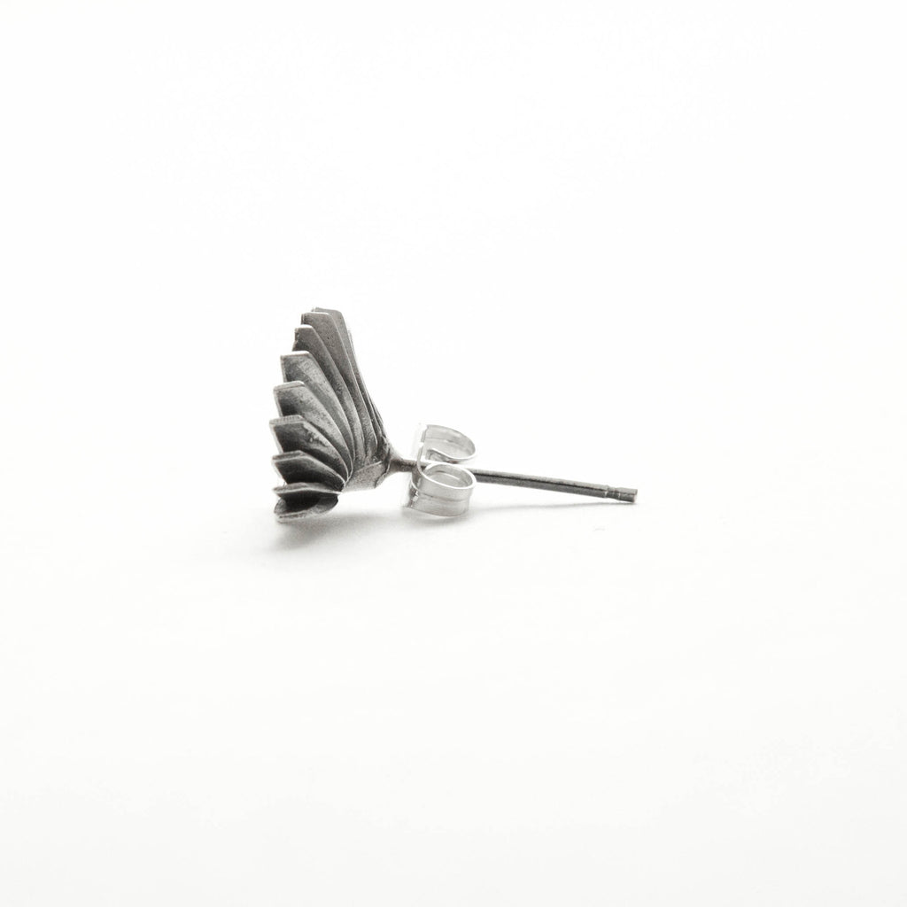 wing and shield earrings with grey spinel-back