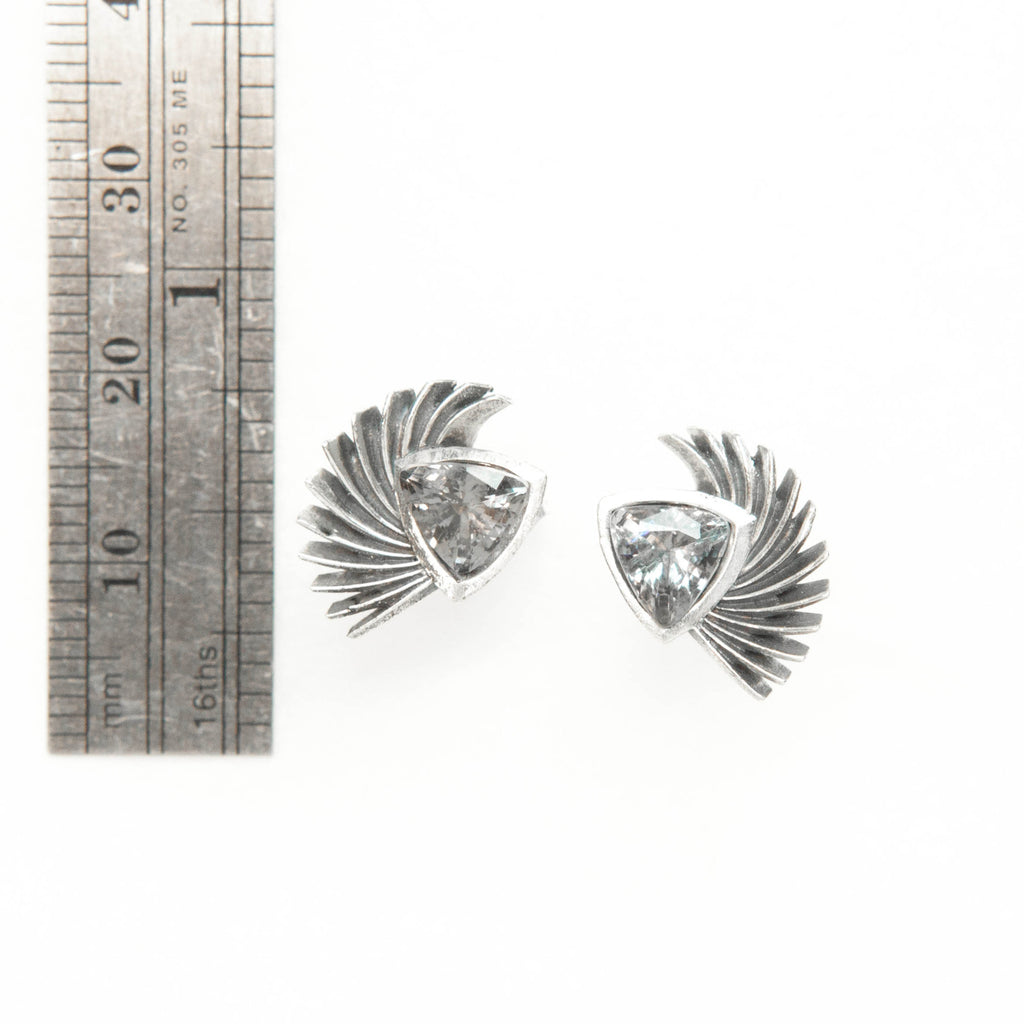 wing and shield earrings with grey spinel-measure