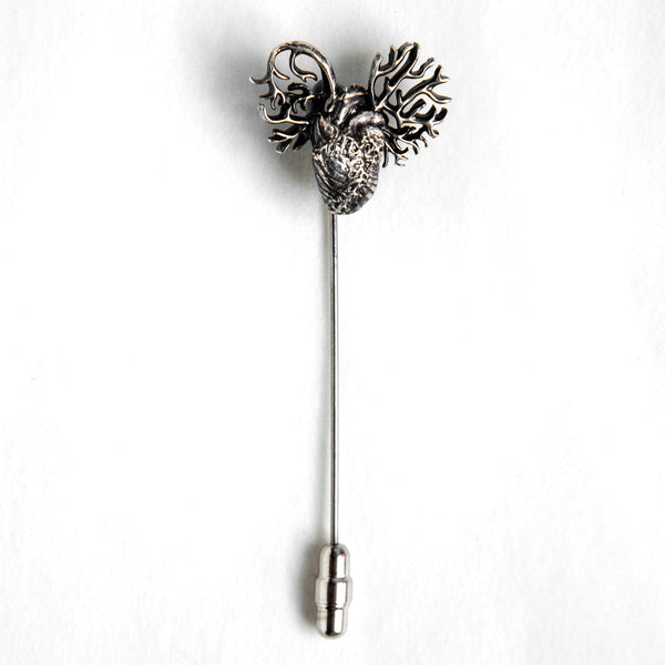 Realistic Heart lapel or hat pin, sterling silver, front