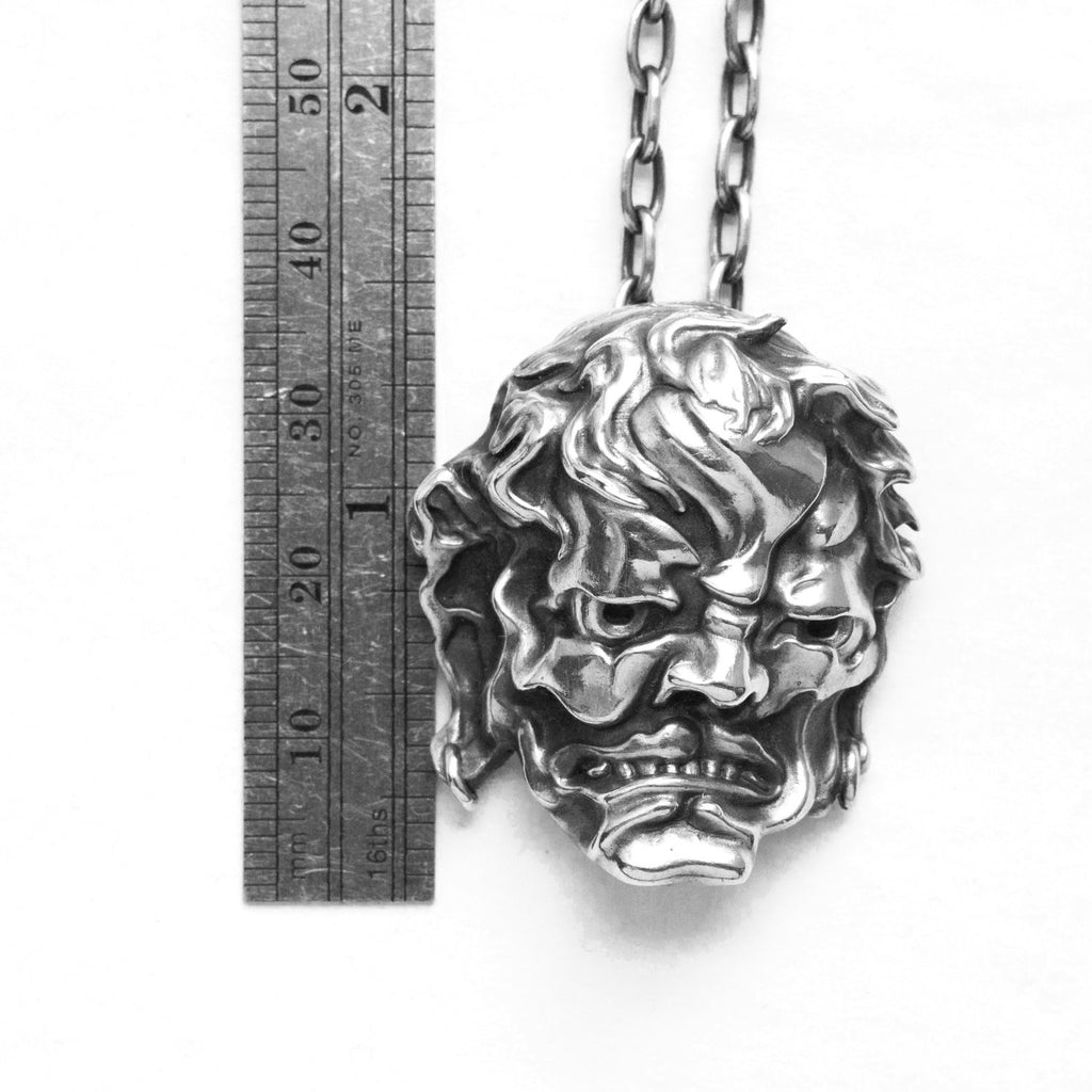 stylized gargoyle male portrait pendant, sterling silver-measure