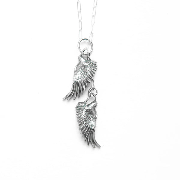 Wings sterlinng silver necklace,  front view