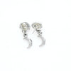 moonstone moon earrings, silver, lightweight-back