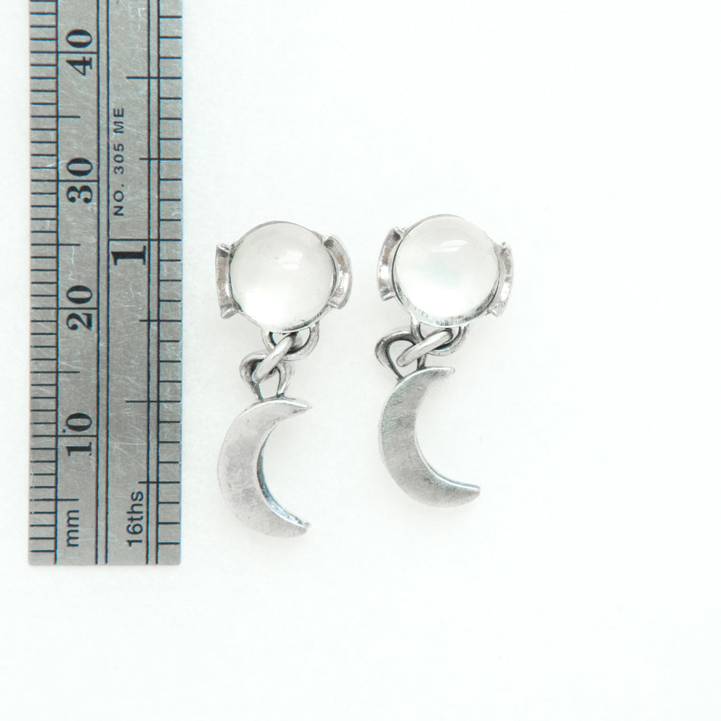 moonstone moon earrings, silver, lightweight-measure