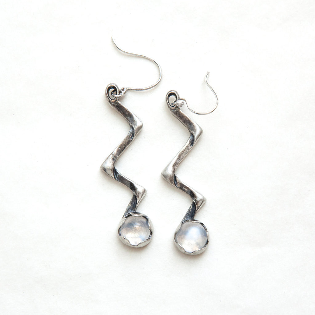 moonstone and silver lightning bolt earrings with french wires