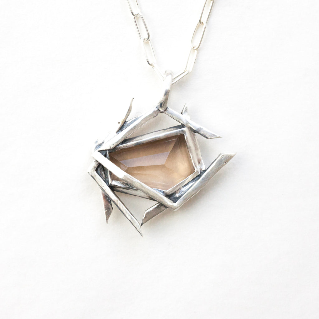 pentagonal cirtine silver pendant necklace back