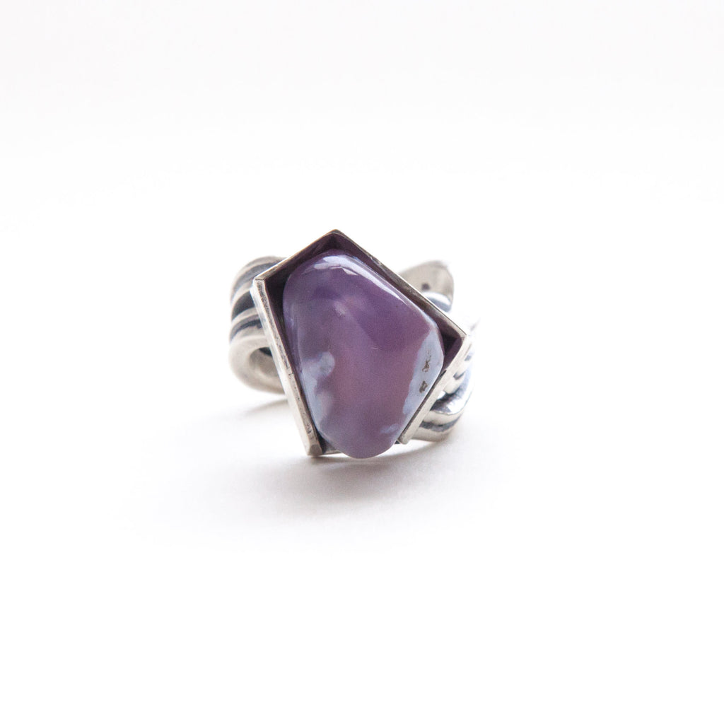 purple chalcedony asymmetrical silver ring-front