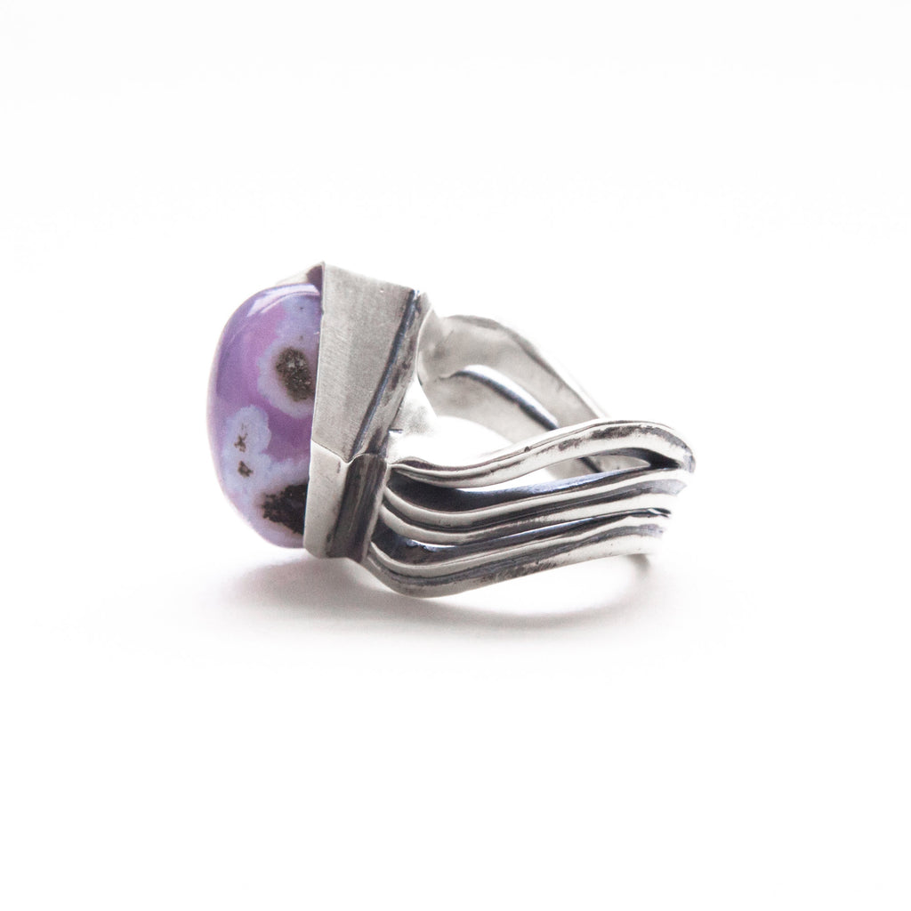 purple chalcedony asymmetrical silver ring-side left