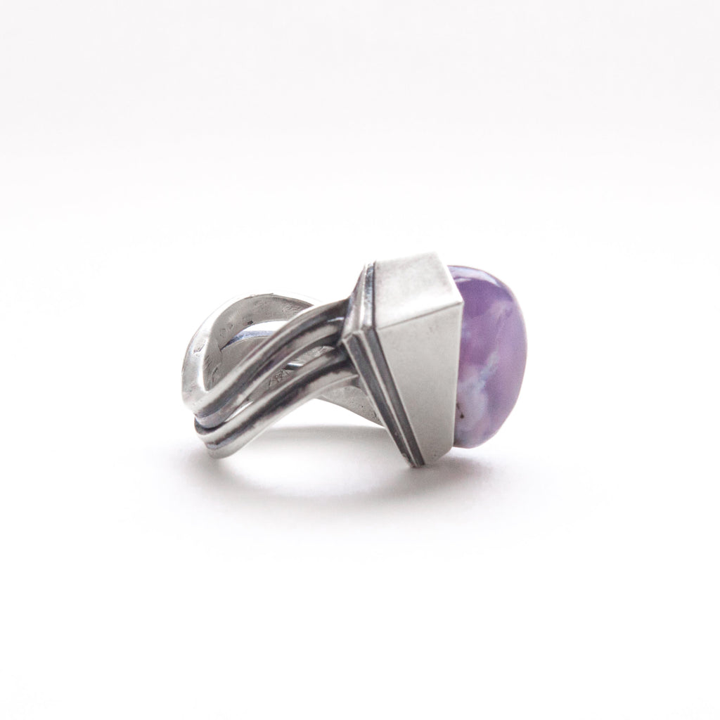 purple chalcedony asymmetrical silver ring-side right